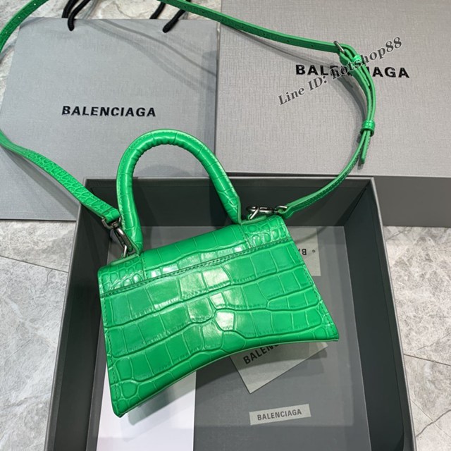 Balenciaga專櫃新款mini號手提肩背女包原單沙漏包 巴黎世家鱷魚紋新綠色沙漏包 fyj1404